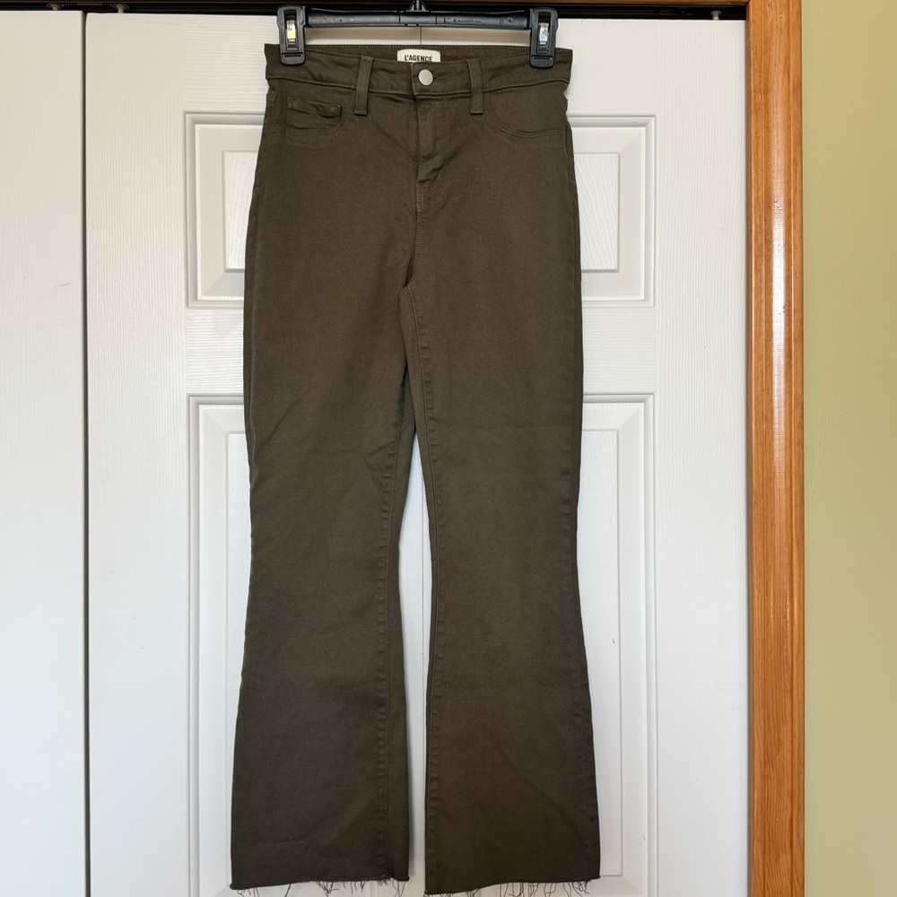 L’Agence Kendra High Rise Crop Flare Pinewood Coated Jeans